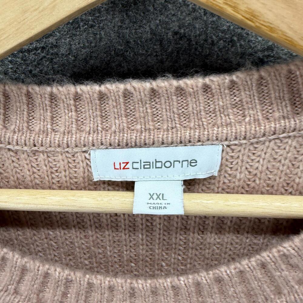 Liz Claiborne Sweater Pullover Women 2XL Beige Striped Knit Long Sleeve Acrylic